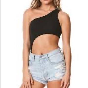 Emma and Sam: Black cut out, one shoulder bodysuit size small